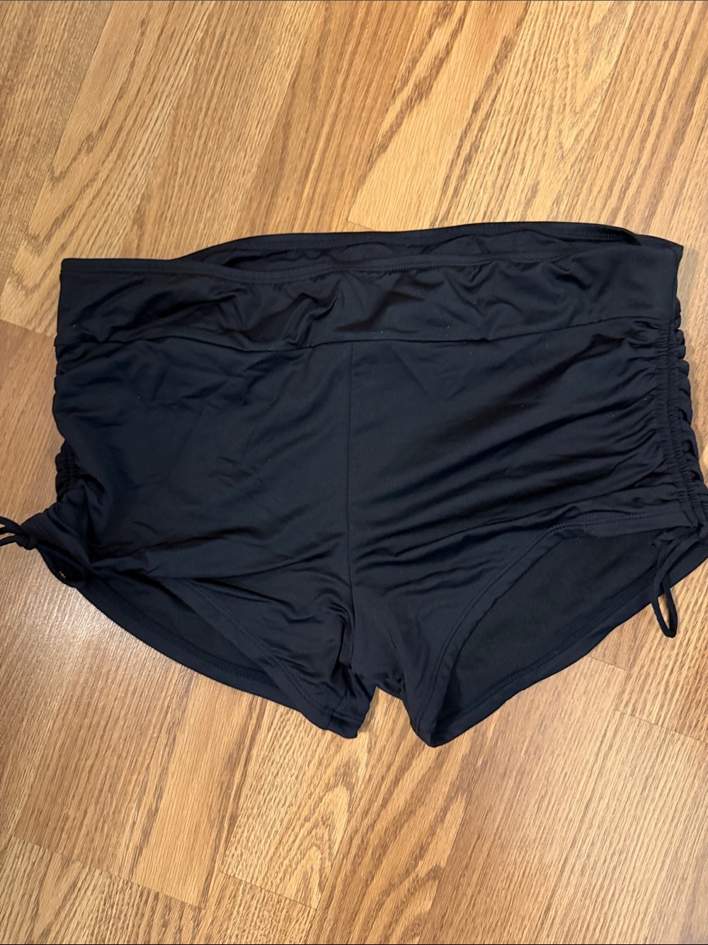 Women’s Black Swim Shorts with Adjustable Side Ties